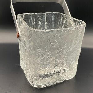Vintage MCM Textured Glass Ice Bucket with Handle